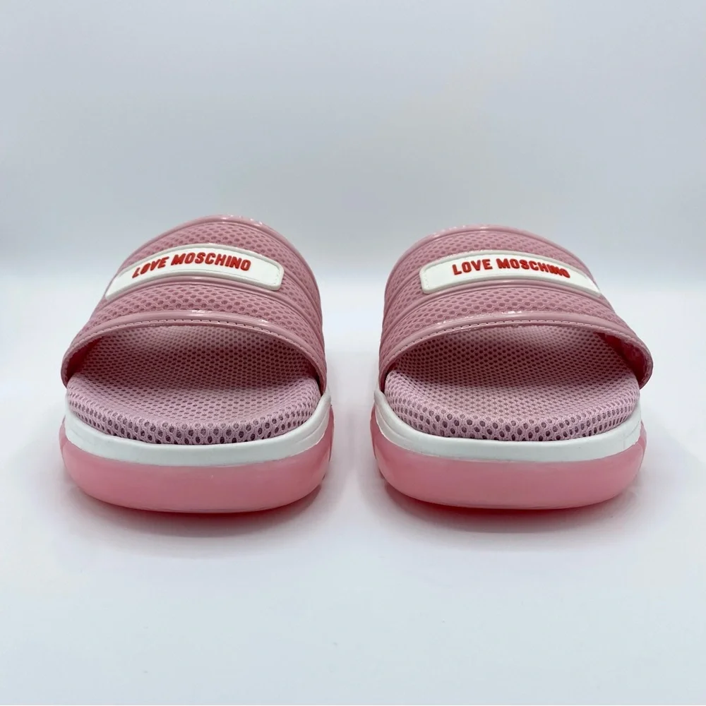 Love Moschino Rete Rosa Brand Logo Slide Sandal Size 38 / US 8
